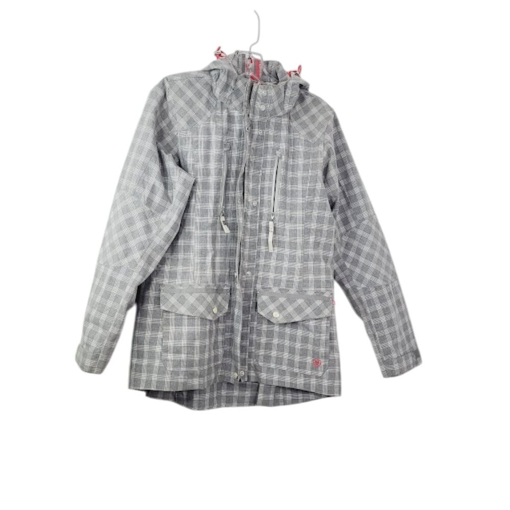 Ariat Women's Gray White Plaid Hooded Trek Mountain Hiking Jacket Size S